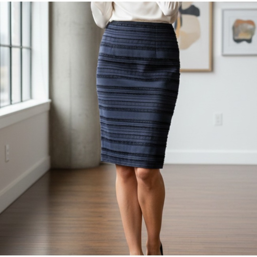 ESCADA Women's Size 36 Navy Striped Pattern Straight Pencil Skirt Casual‎ Wear